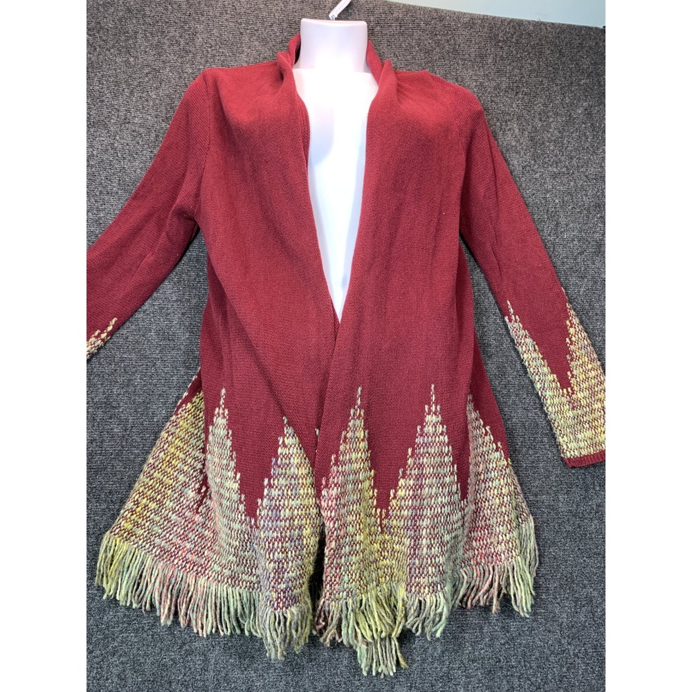 Cato Fringe Cardigan L Oversized Red Boho Southwestern Open Front Duster Sweater